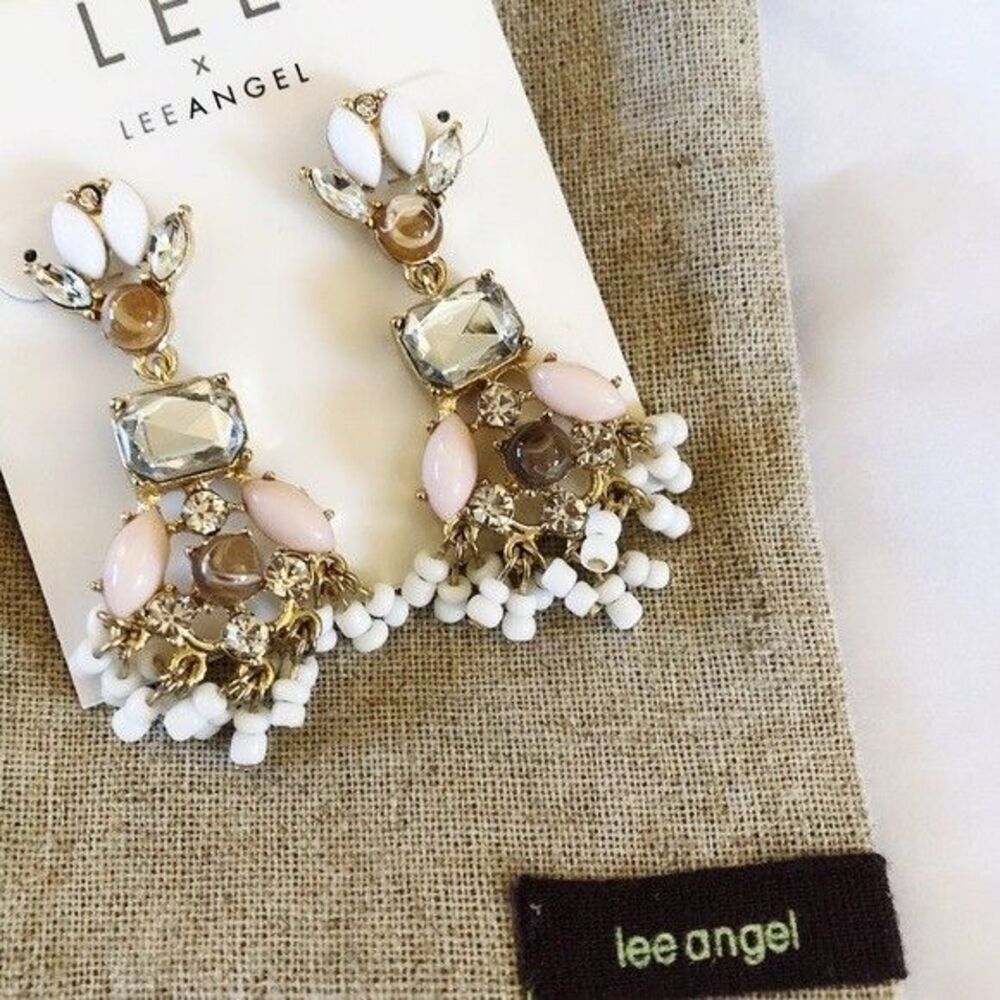 Lee By Lee Angel Mutli Color Cabochon Crystal fan Chandelier Earrings NWT $98